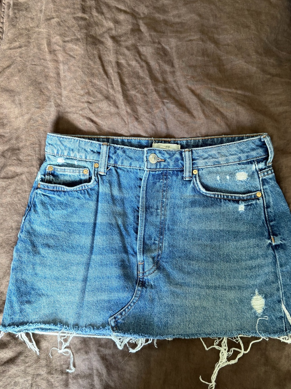 H&M Blue Denim Distressed Mini Skirt